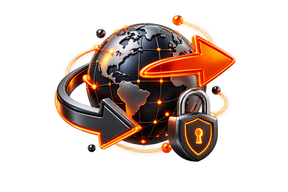 Secure domain transfer globe and arrows illustration